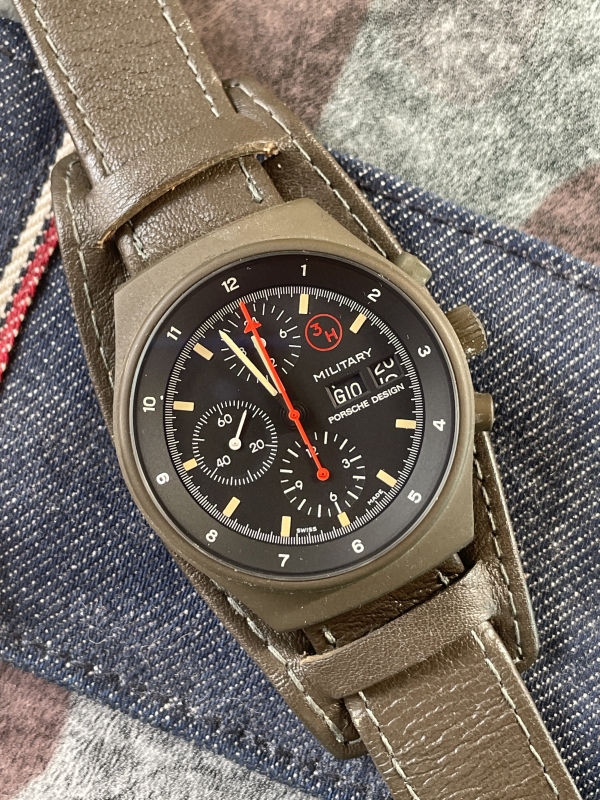 Orfina Porsche Design Vintage Military Green 3H Chronograph. 1990’s. NOS